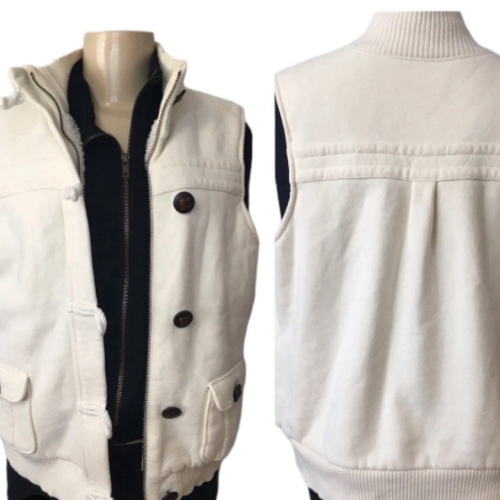 Old Navy Cream Sherpa Lined Vest with Toggle Buttons